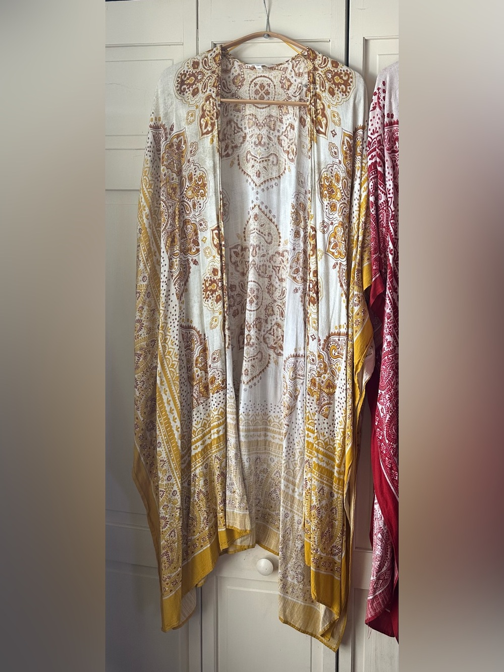 Time and Tru Yellow Mandala Paisley Kimono Duster Cover-Up